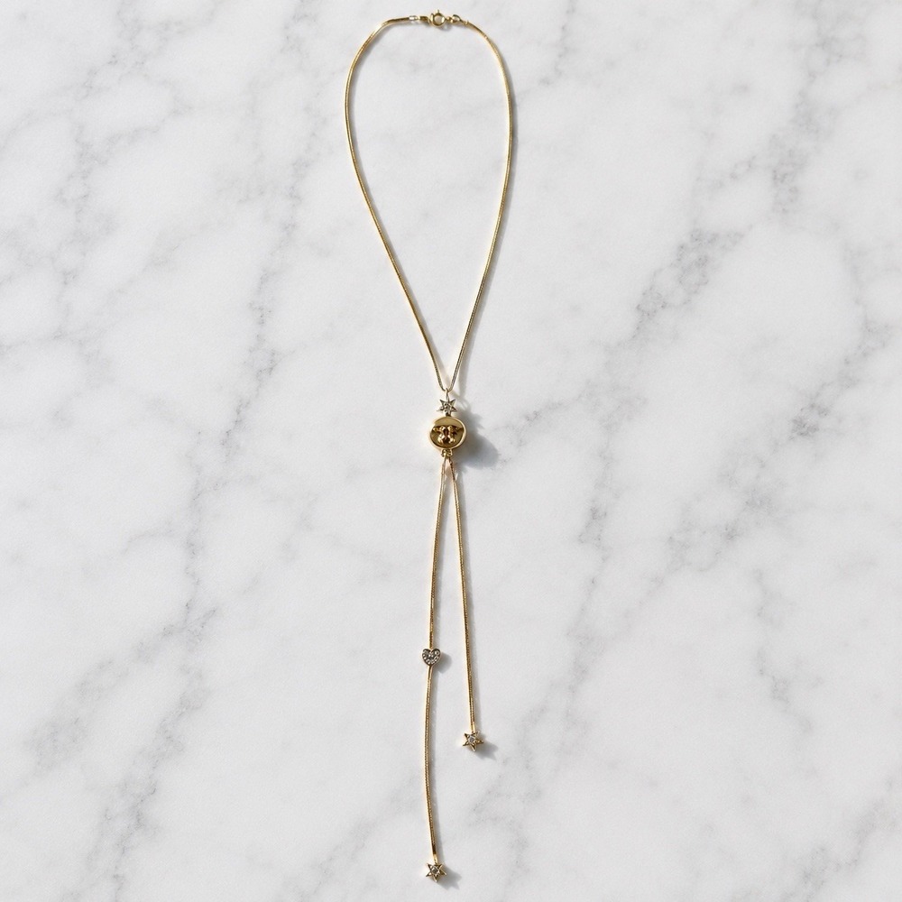 Vintage Italian 18K Gold Diamond Celestial Moon Star Whimsigoth Lariat Necklace - Picture 7 of 9